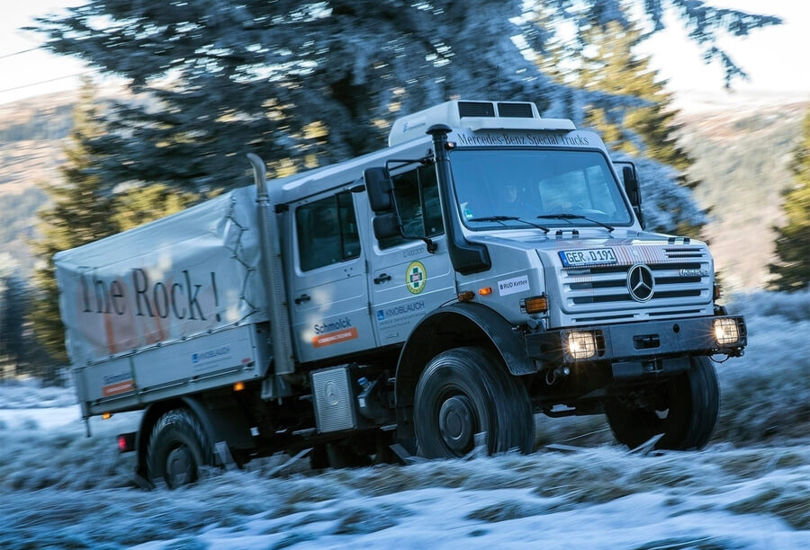 Modern Unimog truck with a crew cab