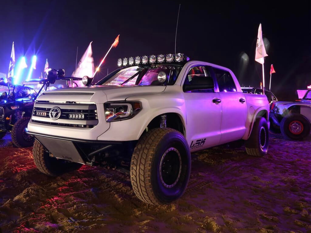 Long travel Toyota Tundra prerunner with off-road mods