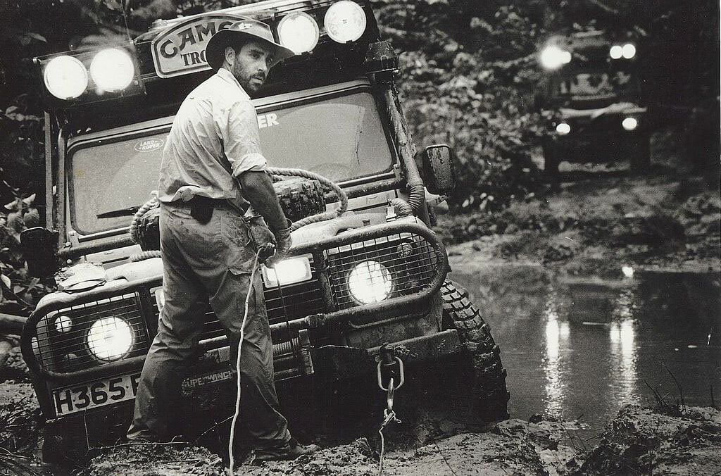 Offroad recovery gear and winch on Land Rover Defender Camel Trophy