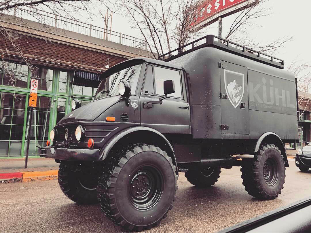 Unimog with a boot for overland expeditions