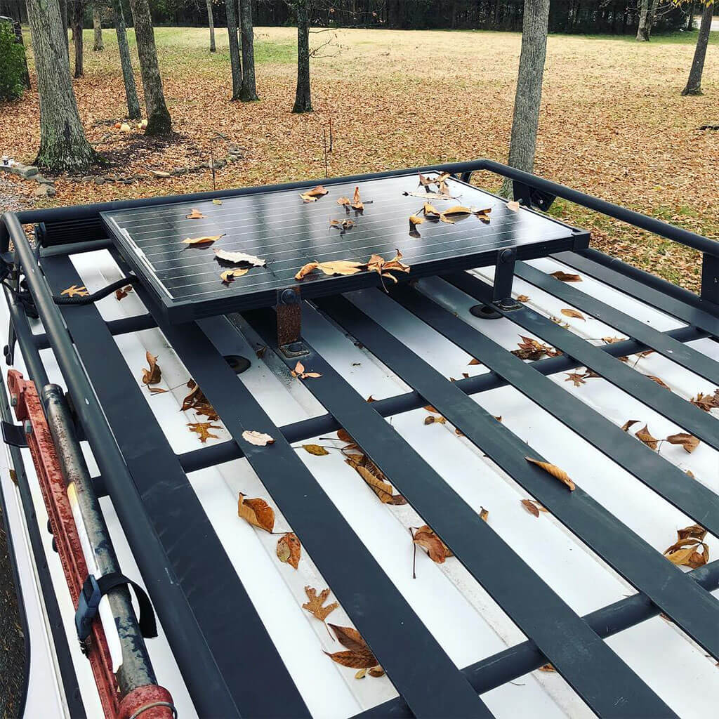 Ford E350 roof basket and solar panel