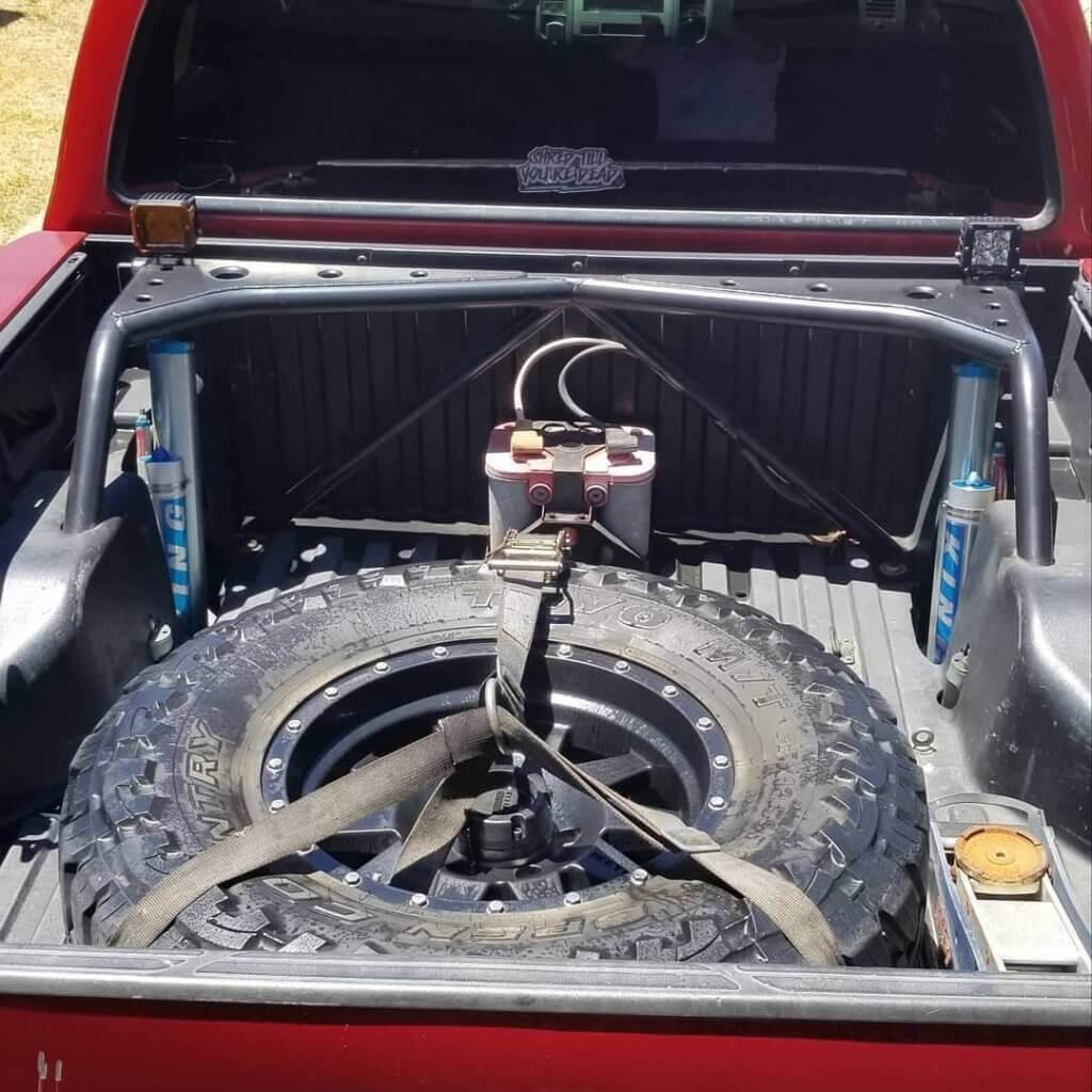 Tacoma prerunner style bed mount spare tire holder