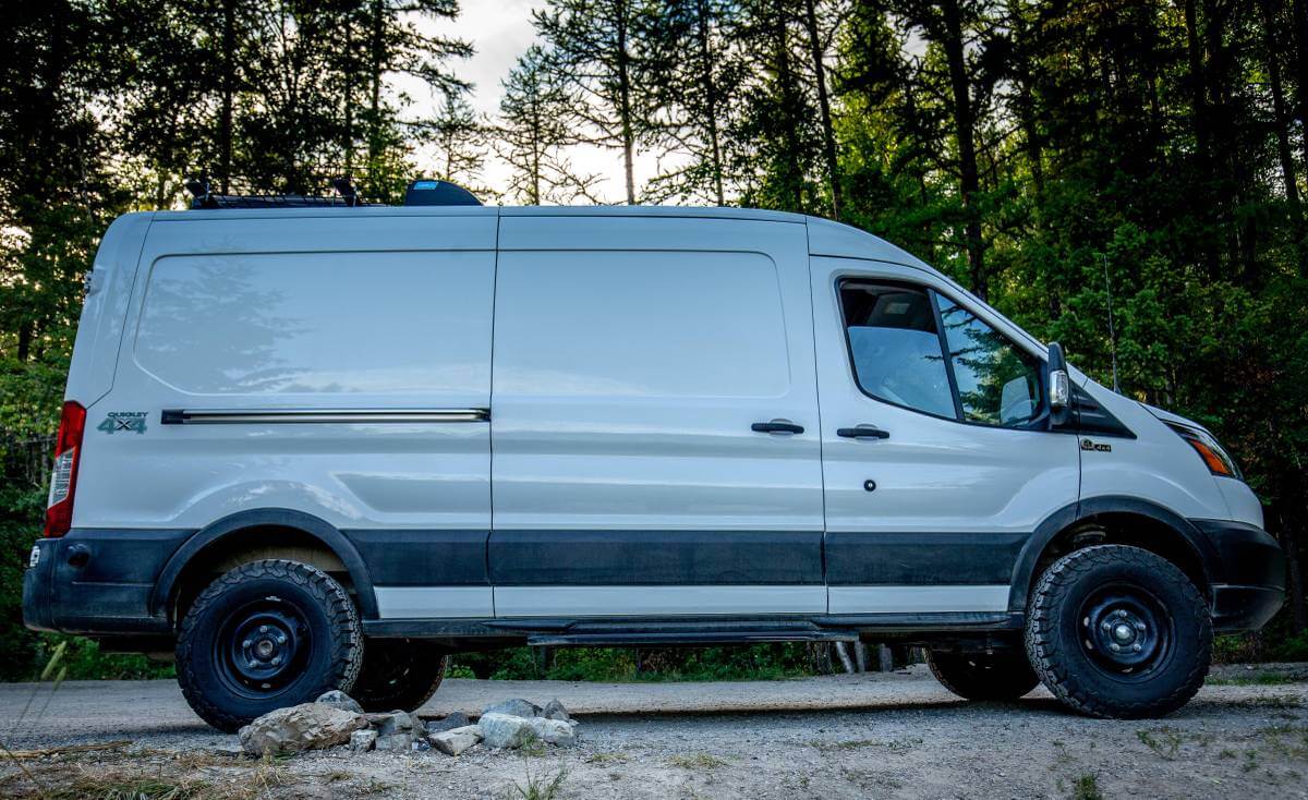 Lifted Ford Transit with offroad tires