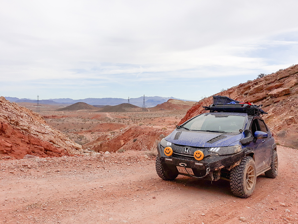 Honda Fit Custom battle wagon style steel bumper with a winch