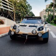 Alpine A110 Safari build front view showing front-mounted winch on Monaco streets