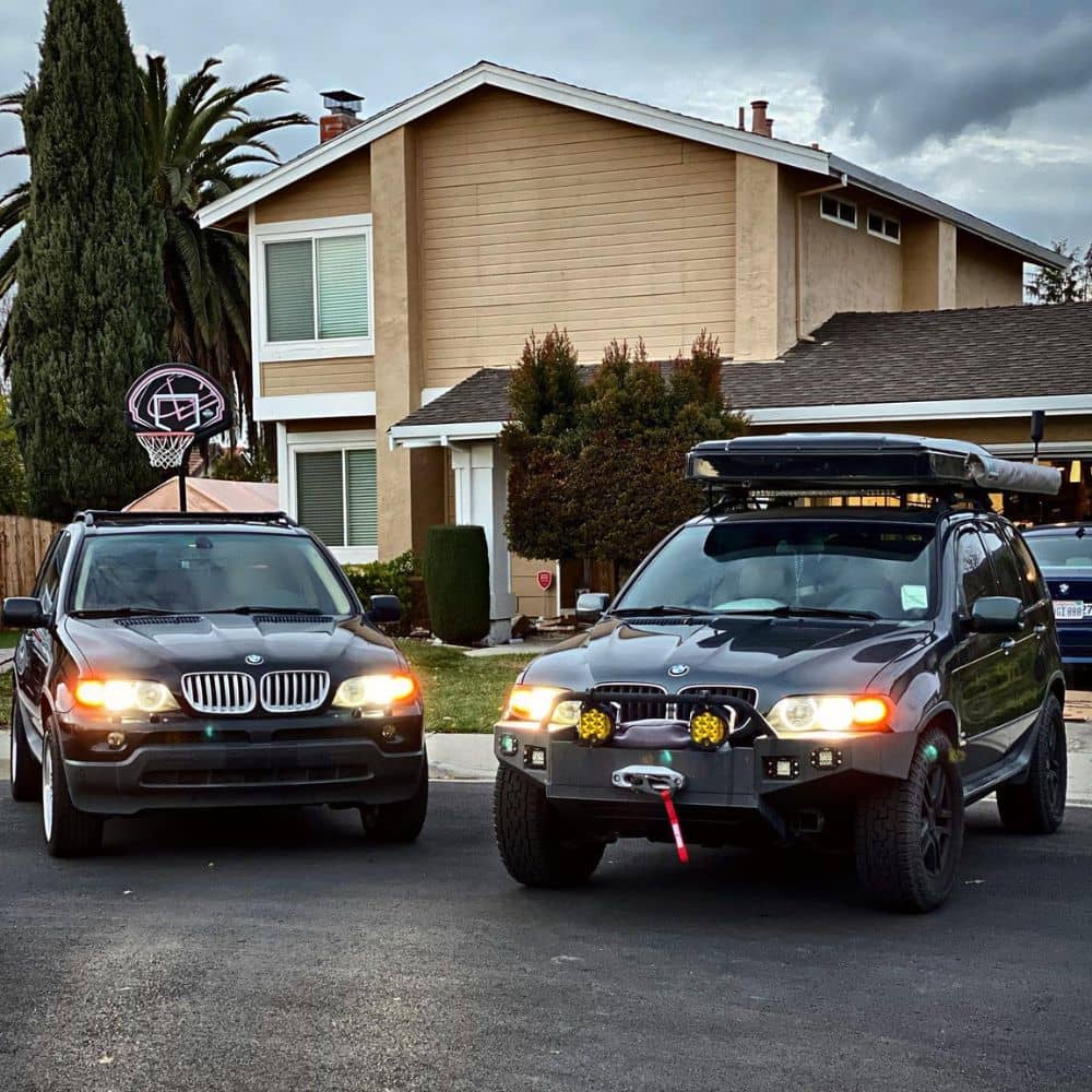 Lifted BMW X5 E53 with offroad mods vs stock