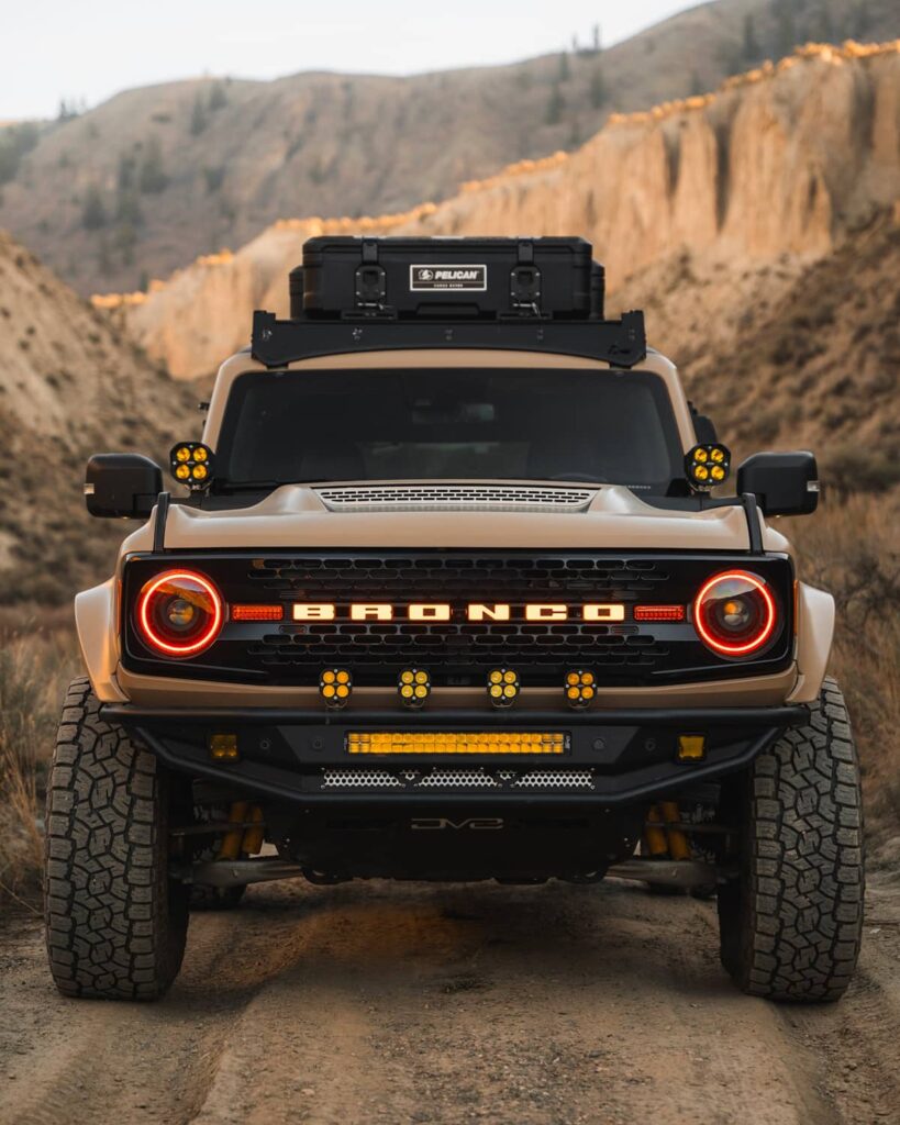 Wide-body Ford Bronco with ADV Fiberglass fenders and a Hood