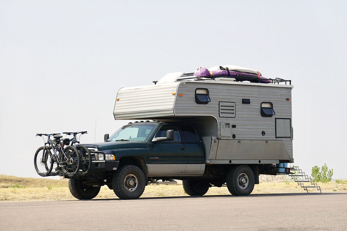 Lifted Dodge Ram camper with 35 inch tires