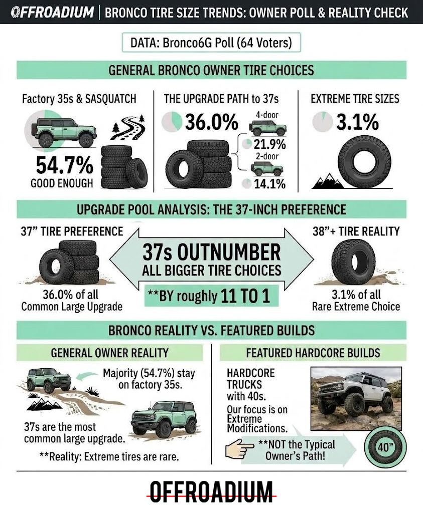 Infographics on 37 Inch tire preference among 6th generation Ford Bronco Owners