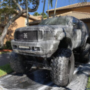 Washing a lifted truck