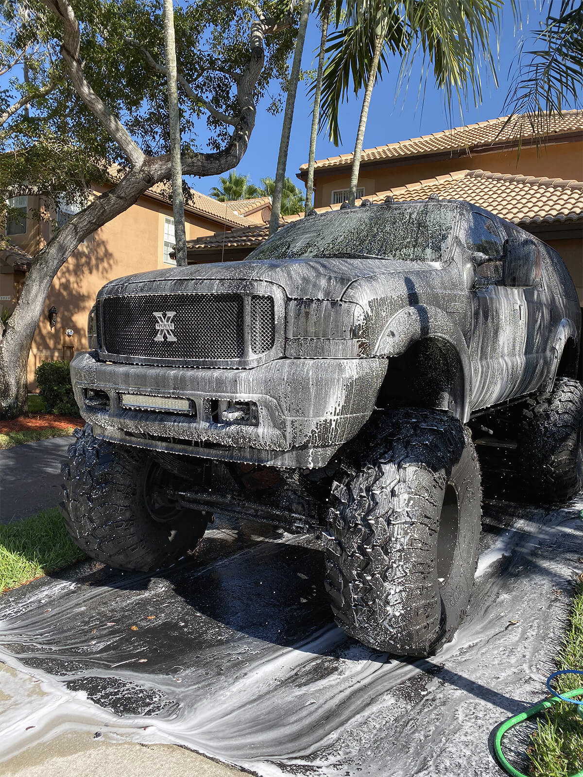 Washing a lifted truck