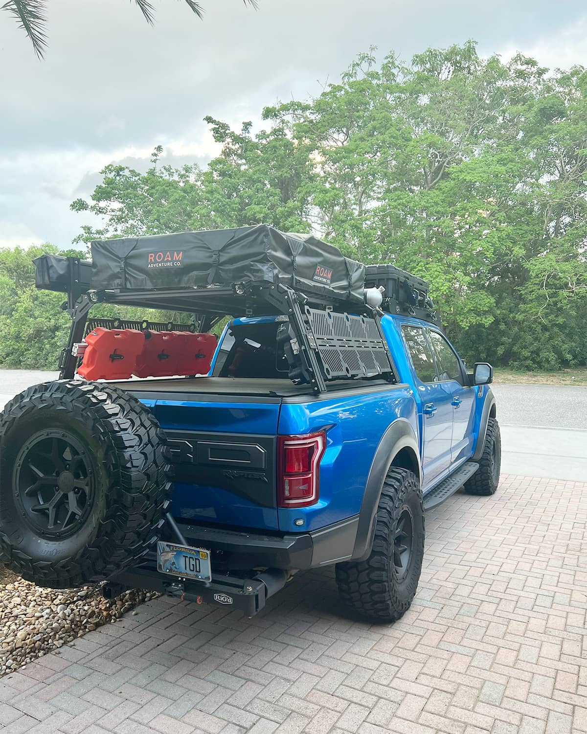 Ford Raptor with a bed rack and roof top tent rtt