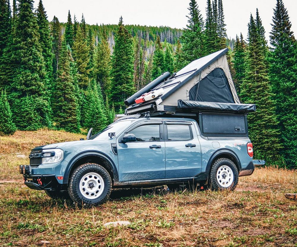 Ford Maverick FX4 overland build with rooftop tent camper and roof rack accessories