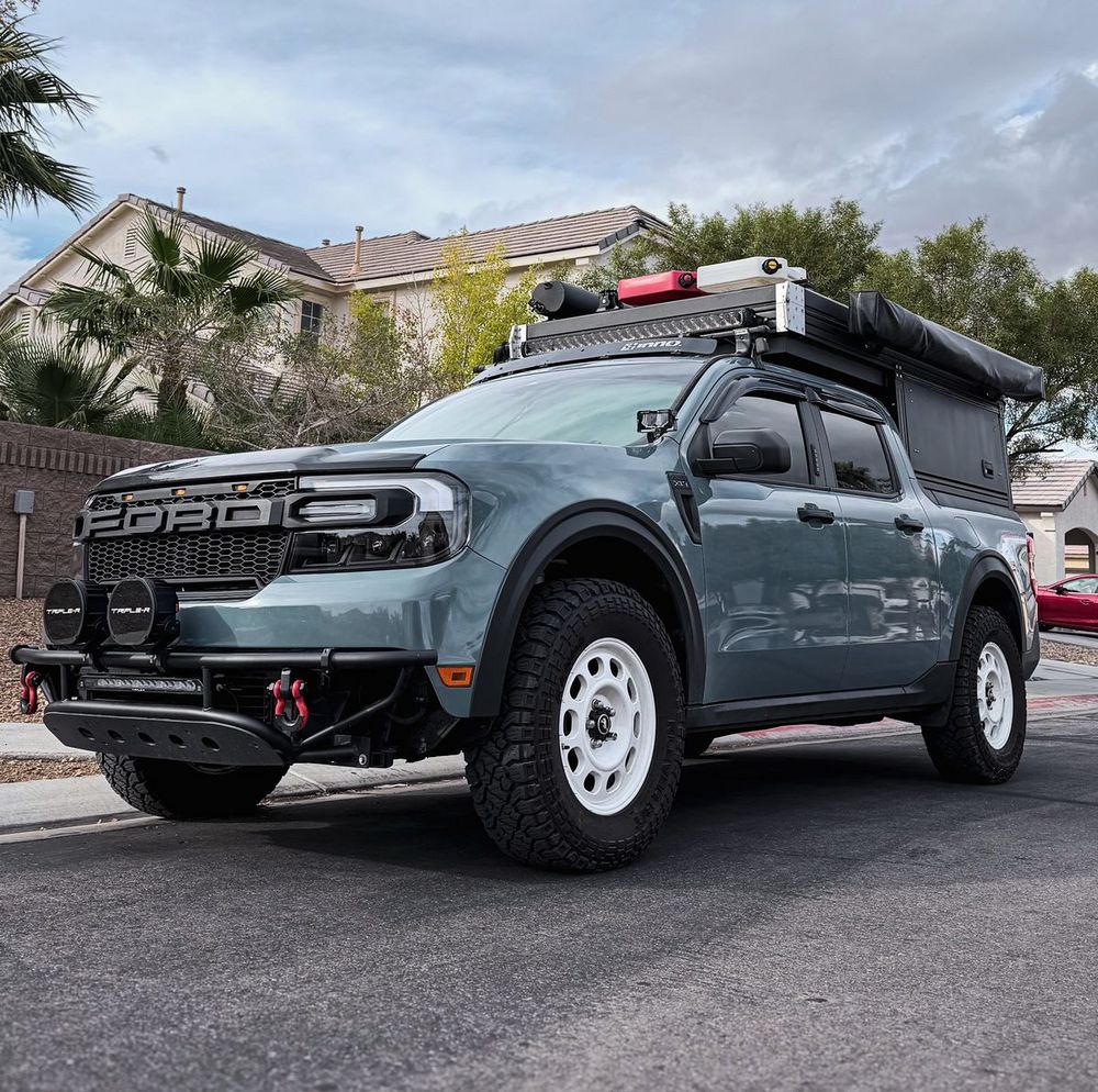 Ford Maverick FX4 with custom pre-runner bumper and roof rack overland setup