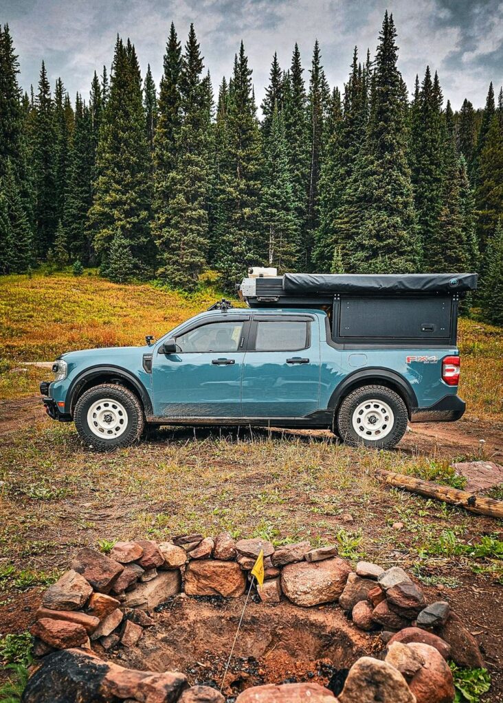 Ford Maverick FX4 with Packout overland camper and rooftop tent setup