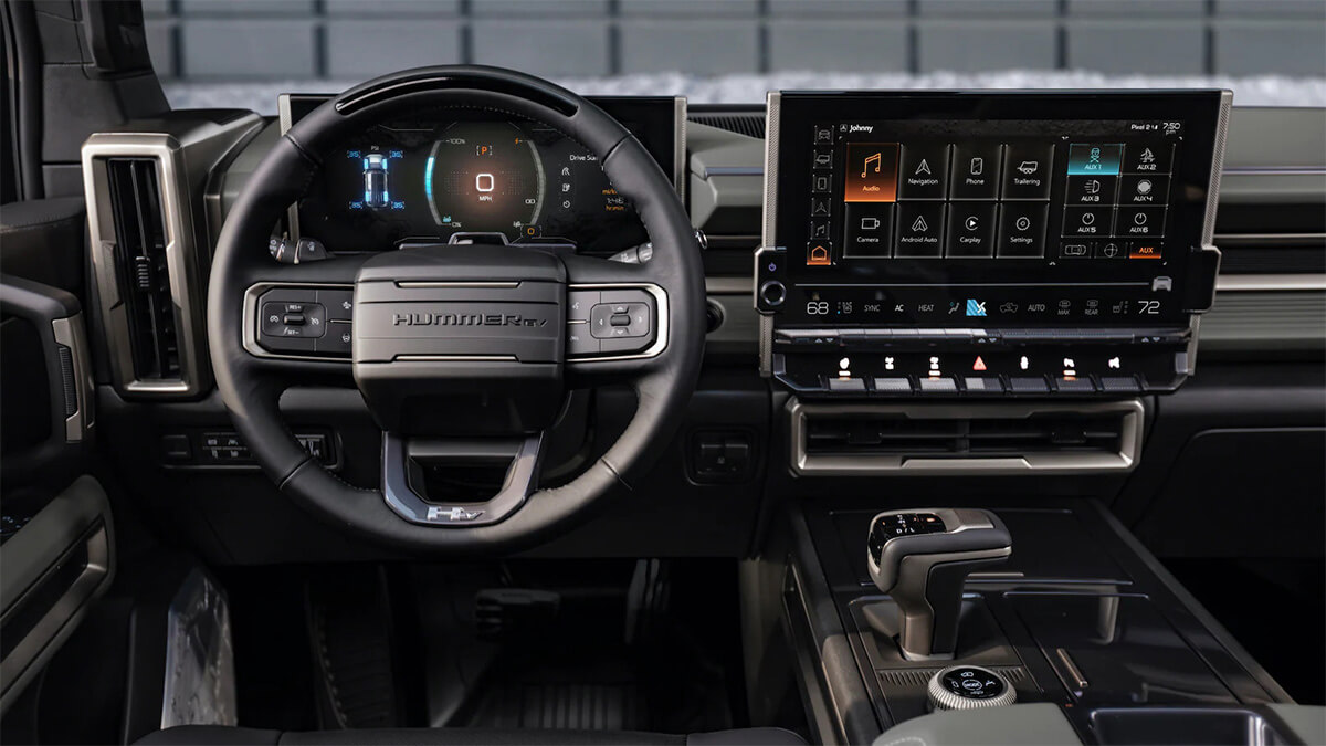 GMC Hummer EV interior dash with 3 LED full screens