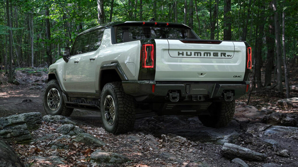GMC Hummer EV pickup truck with a long bed body style