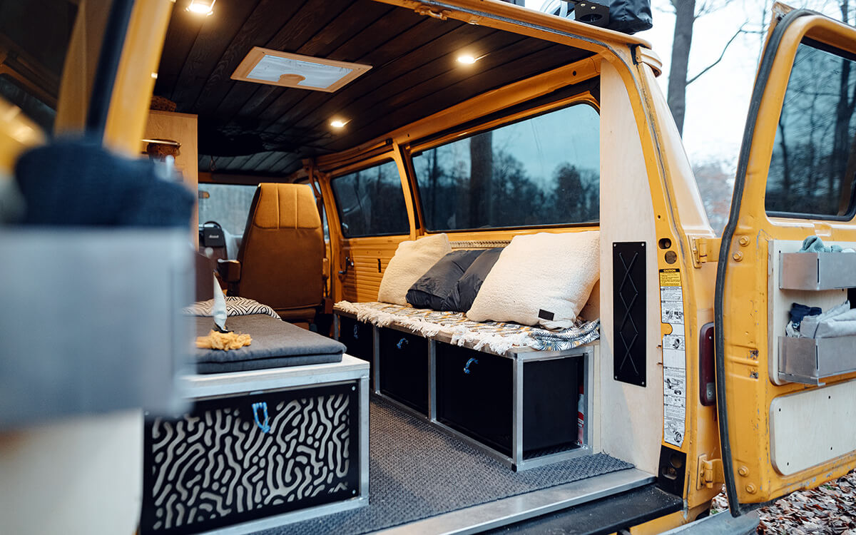 Camper life bed and kitchen