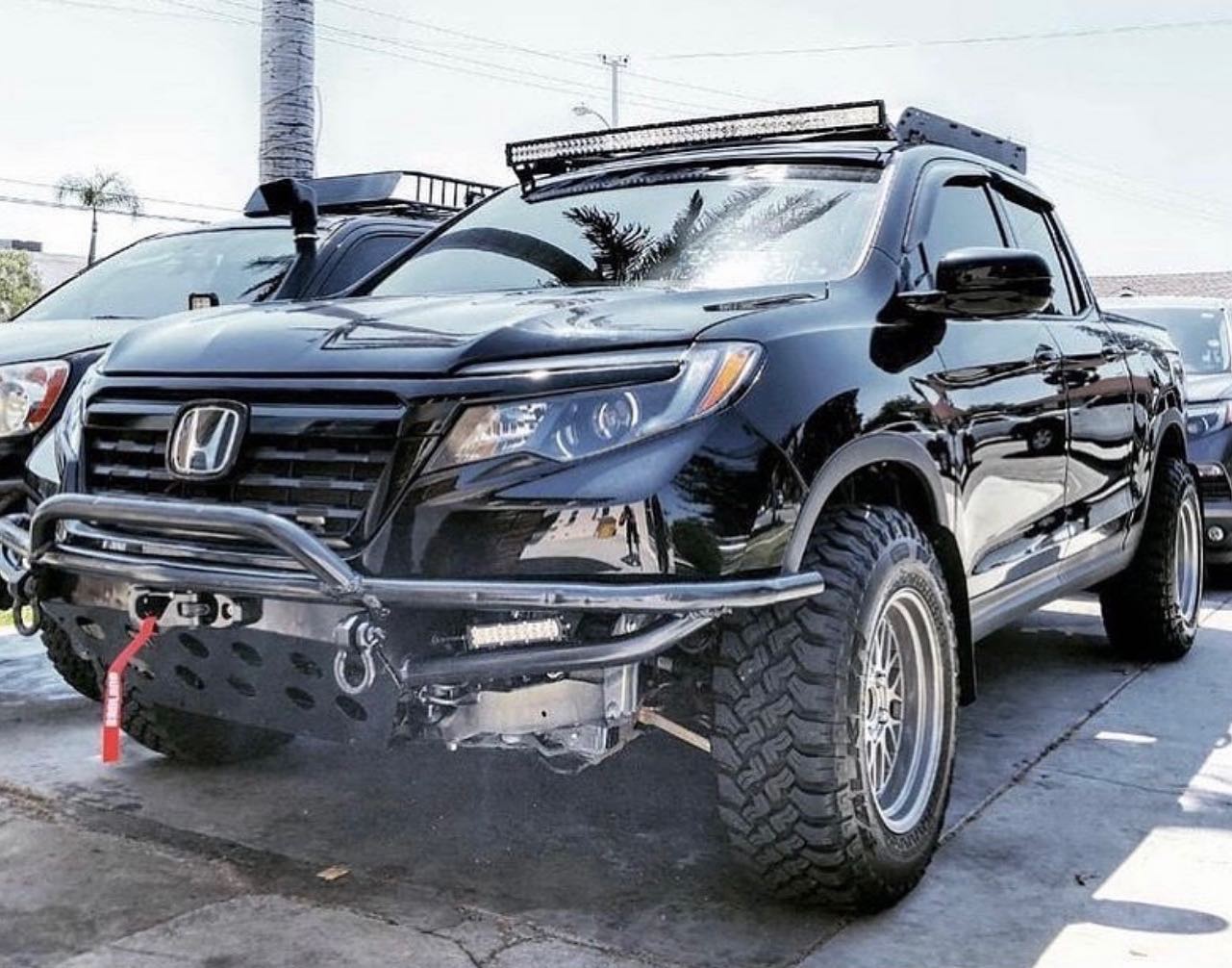 2nd generation Honda Ridgeline Prerunner off road build with steel bumper and long travel suspension