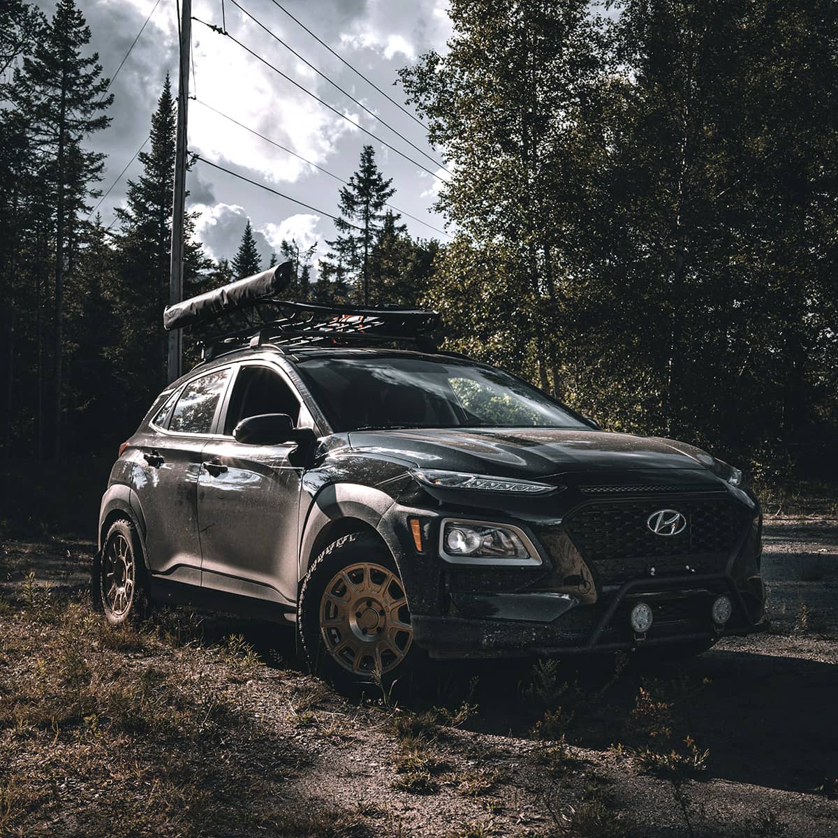 Lifted Hyundai Kona with off-road modifications