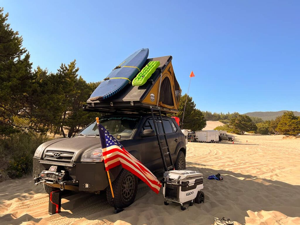 2006 hyundai Tucson overland build with a CVT roof top tent