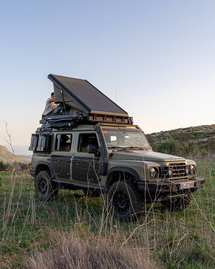 Bush Company AC27 Clamshell roof top tent on Ineos Grenadier