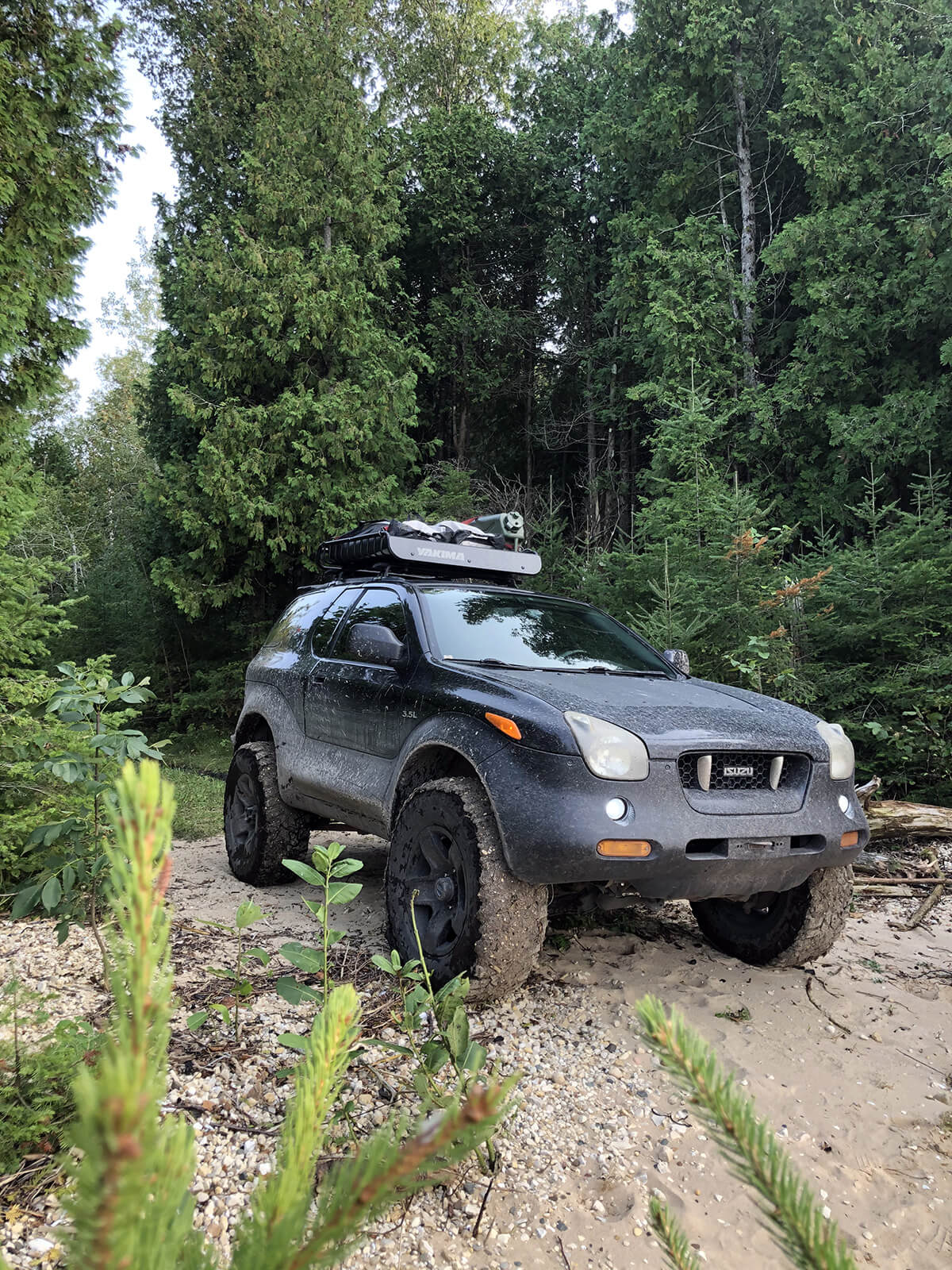 Black lifted Isuzu Vehicross on big tires