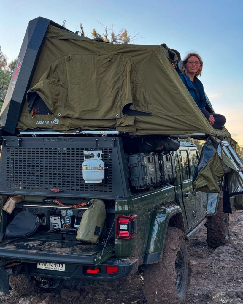 Rebel Offroad bed & roof rack with a 23 Zero USA 56 breezeway tent