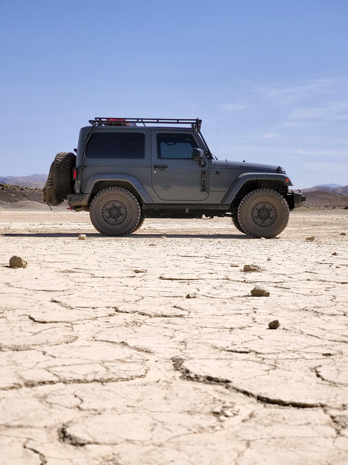 Lifted Jeep wrangler with offroad mods in Baja desert