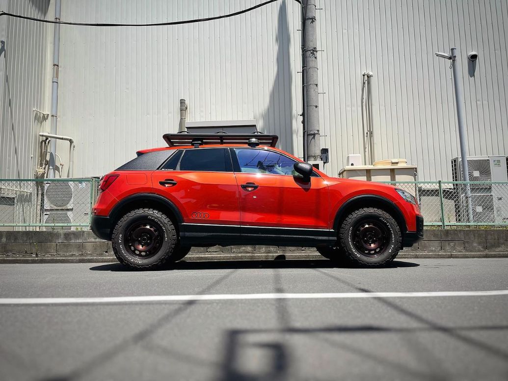 Audi Q2 with a lifted suspension and off road wheels