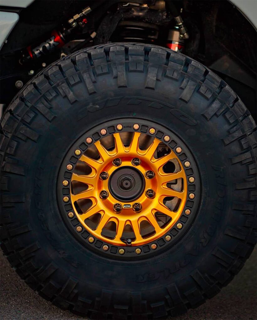 Custom painted KMC KM445 IMPACT FORGED BEADLOCK 17x9 with bronze centers and black beadlocks