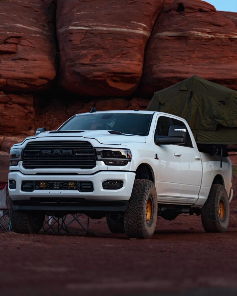 Dodge Ram with a 23Zero Roof Top Tent mounted in the bed