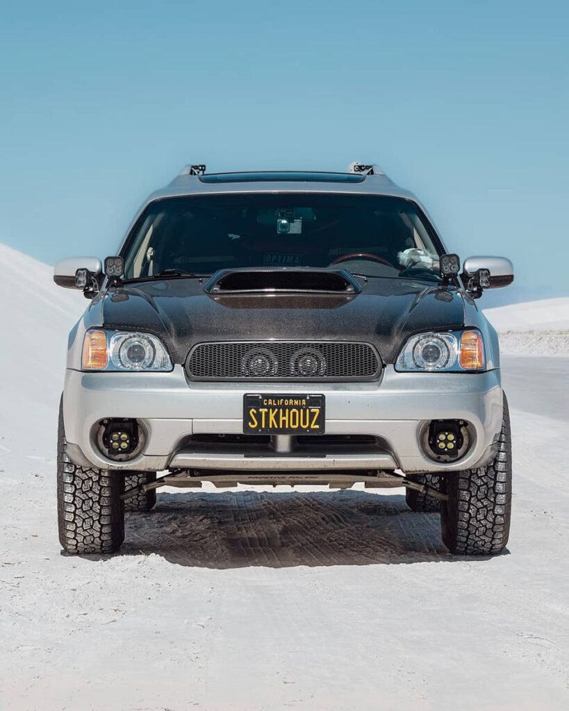 VIS Racing carbon fiber “STI Style” hood with Carbon fiber hood scoop and DIY custom ABS mesh front grille