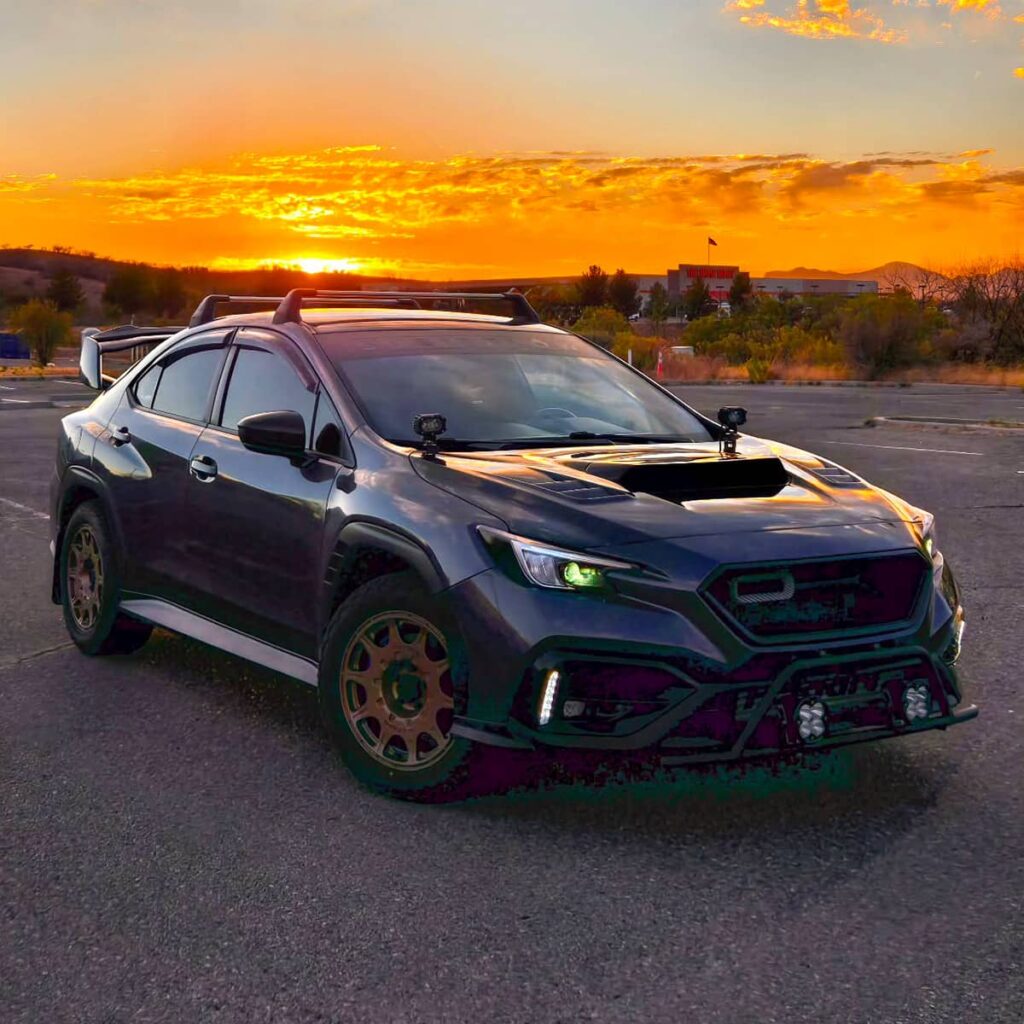 Lifted 2022 Subaru WRX VB with Eibach 1.5 inch lift pro kit and Seibon carbon hood
