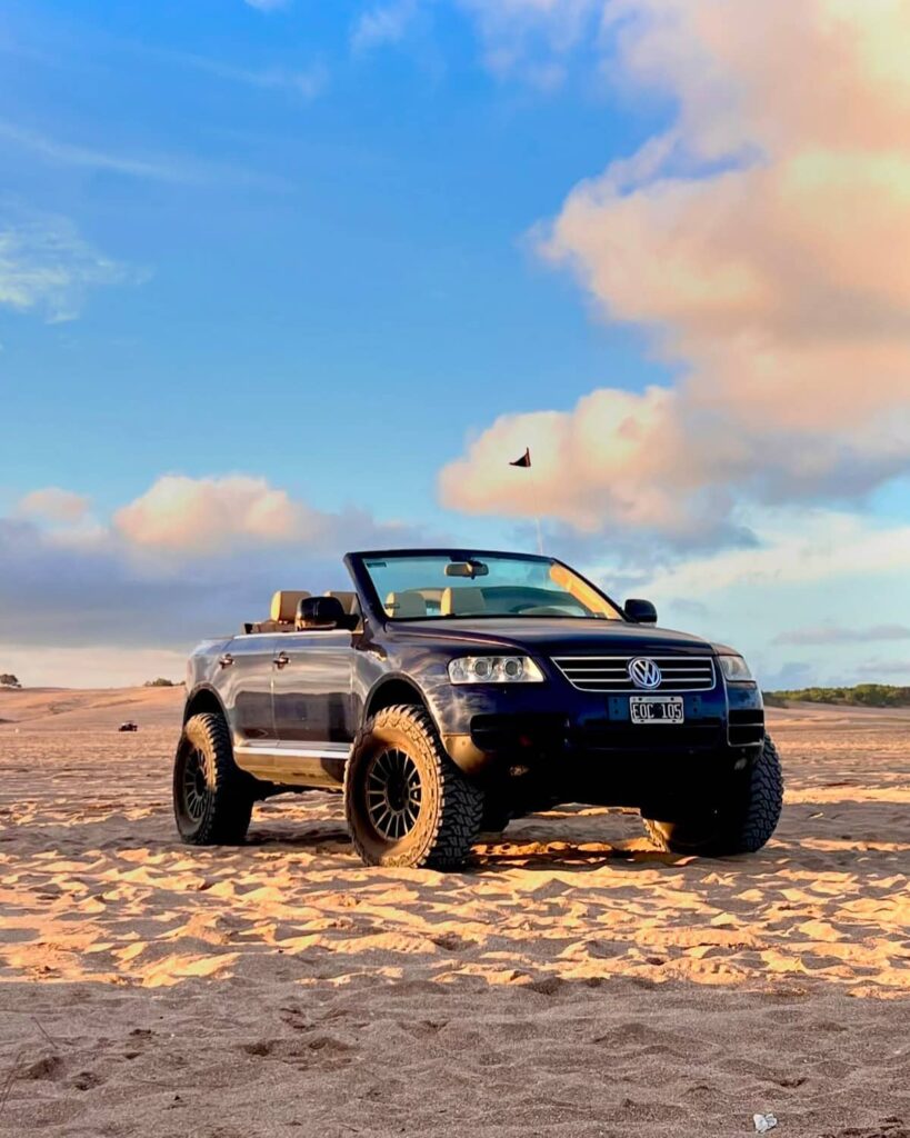 Lifted Volkswagen Touareg with no roof on oversized wheels