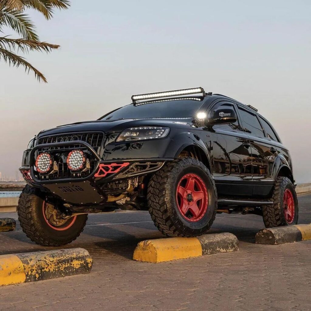 Black lifted Audi Q7 with prerunner long travel suspension