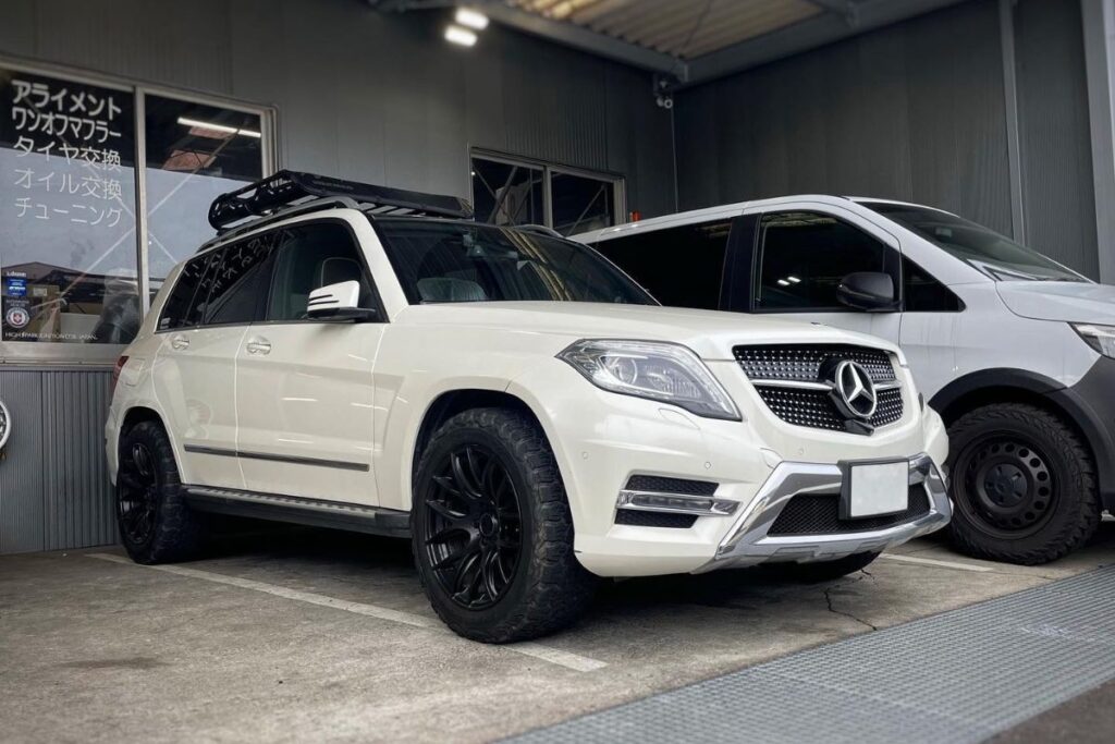 2026 updated Mercedes GLK 350 on black rims with All Terrain off-road tires