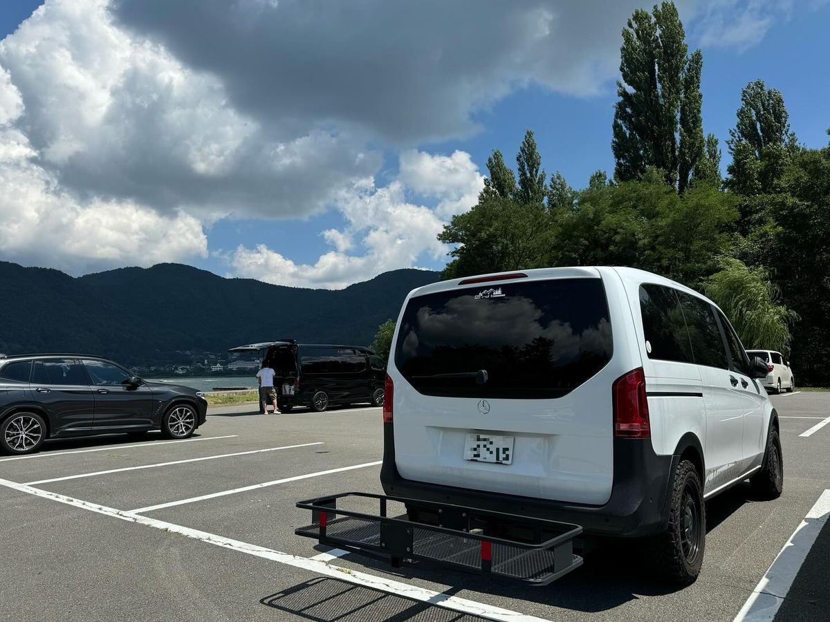Curt cargo basket mounted on the hitch