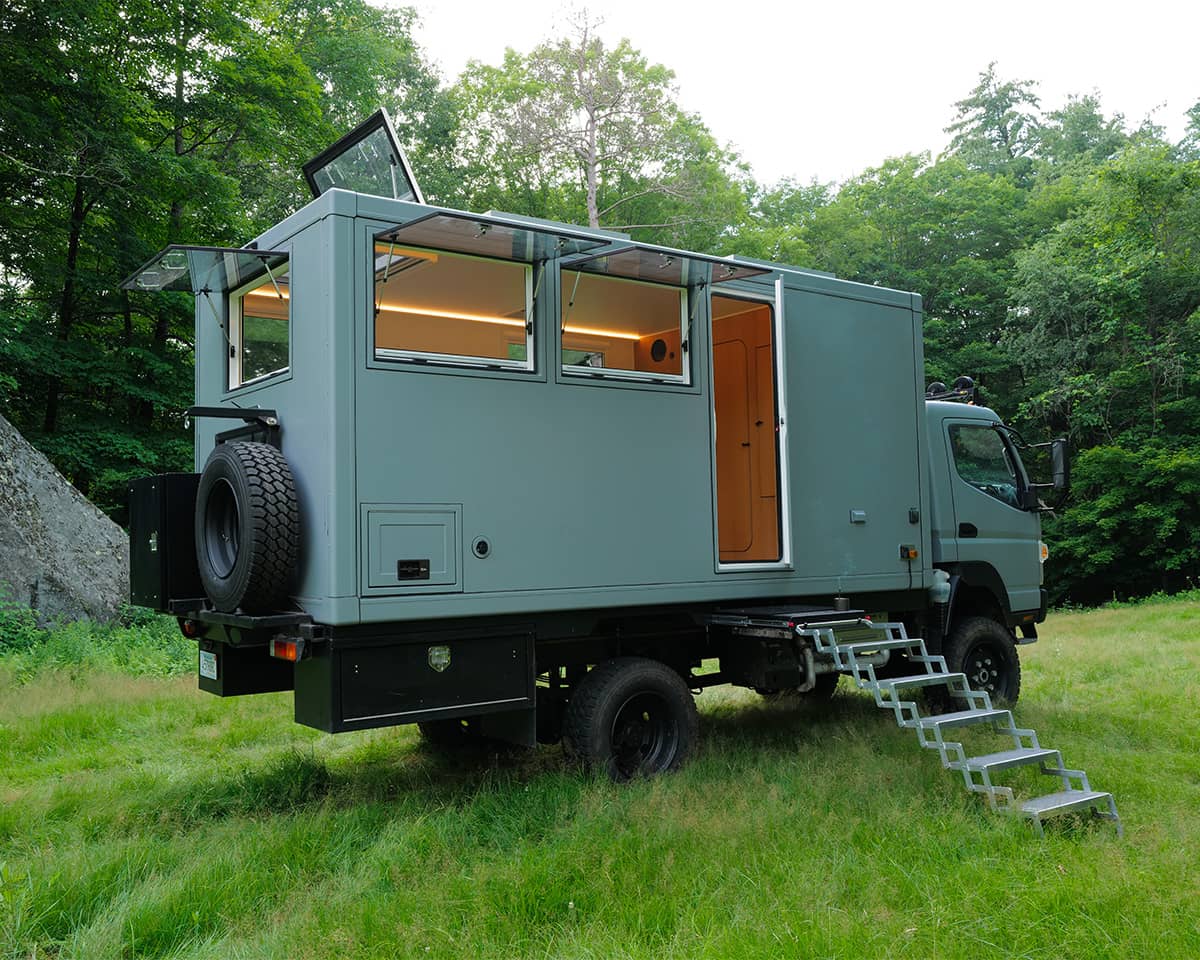 Overland chassis cab truck with a camper