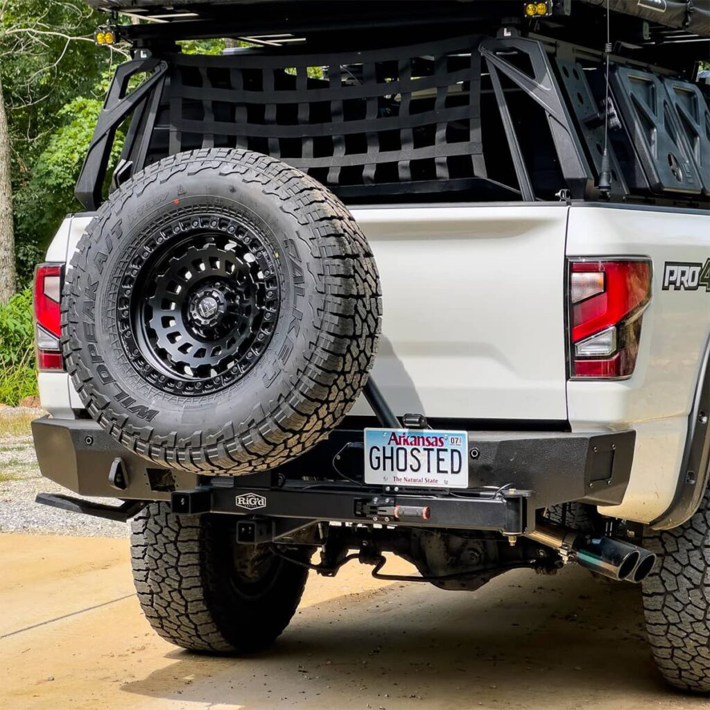 HammerHead Armor Rear Bumper with a RigD Supply Ultra Swing Mega Fit Tire Carrier