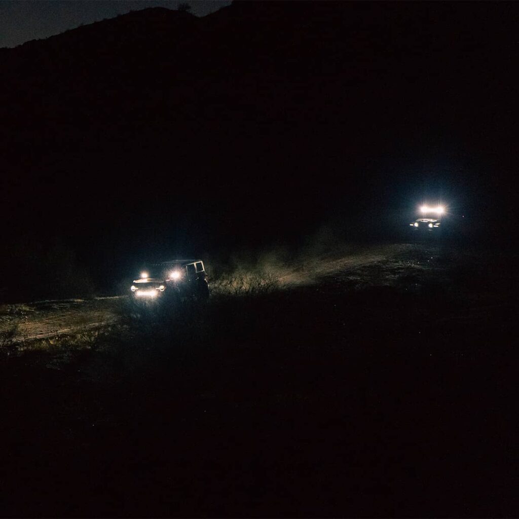 Example of LED light bar use during off-roading at night