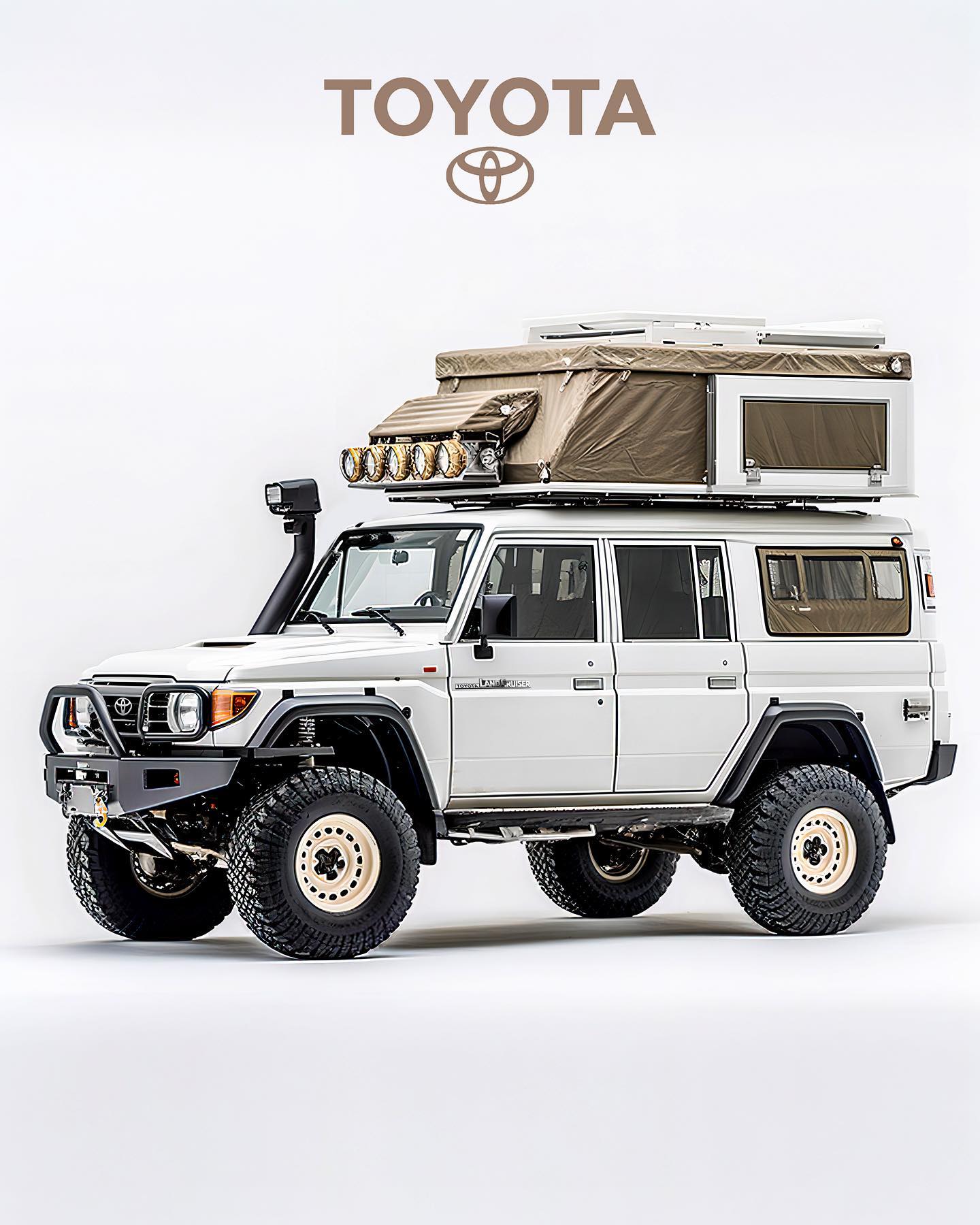 Toyota Land Cruiser 79 5 door with a pop up roof top tent and a snorkel