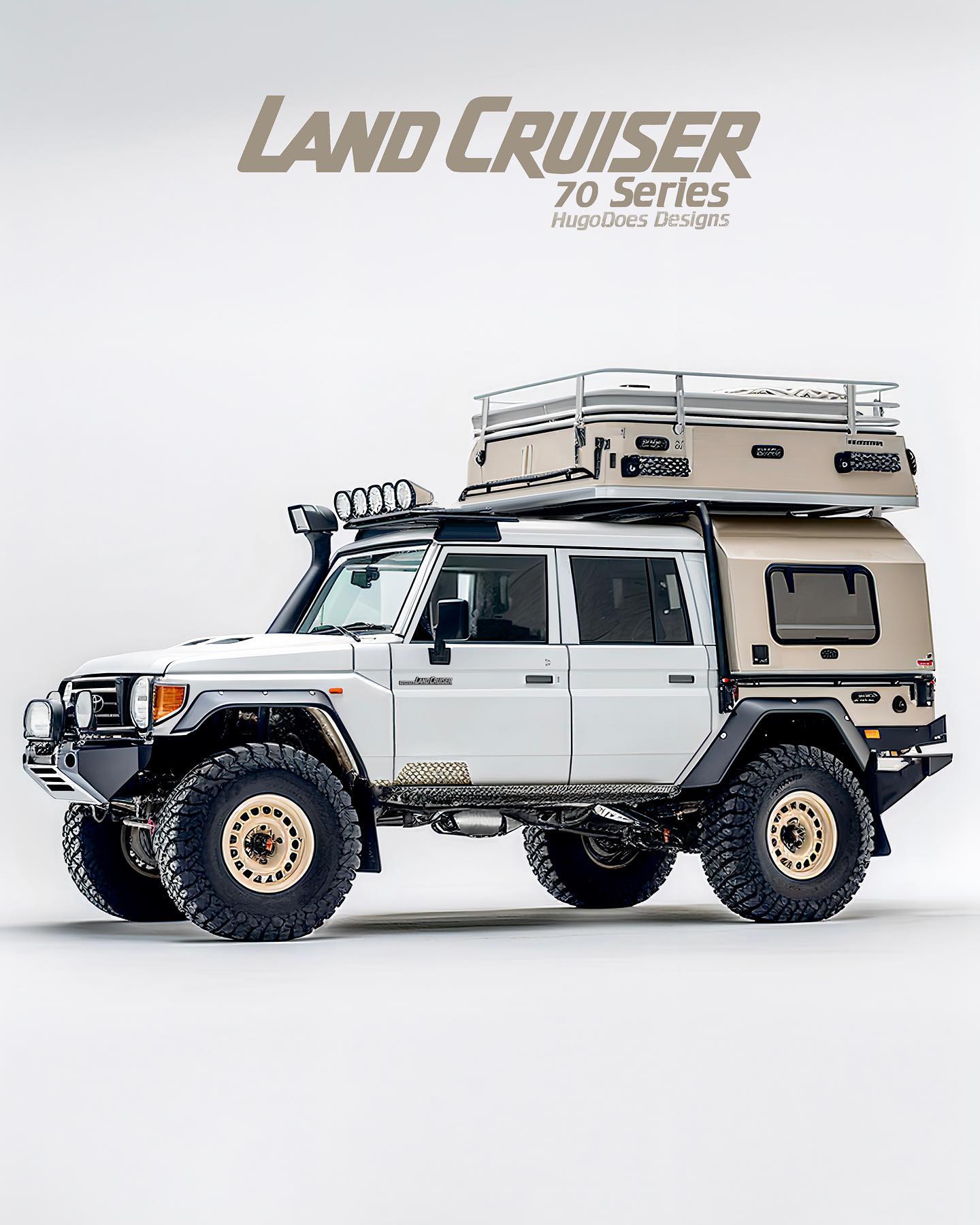 Long Toyota Land Cruiser 79 4-door chassis cab with overland camper