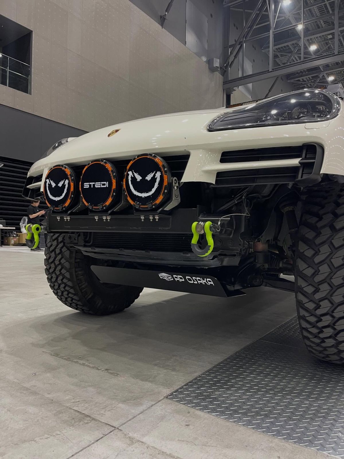 Three STEDI round off-road driving lights mounted on the custom AP Osaka front bumper