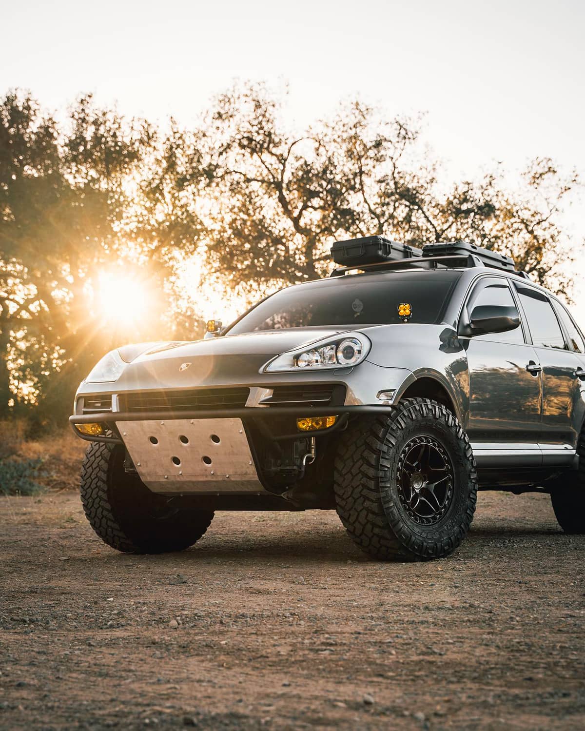 Porsche Cayenne with Simple Fabrication Pre-runner Style Tubular Front Bumper and skid plate