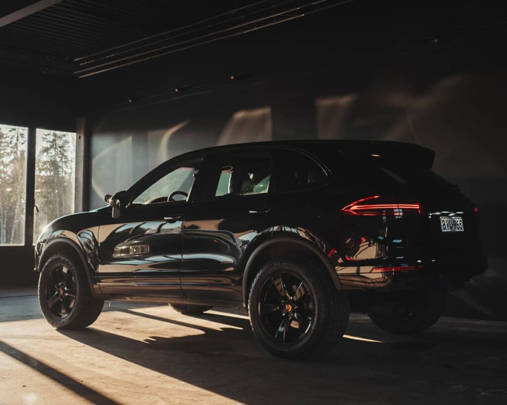 Black Modified Porsche Cayenne 958 with custom led lights