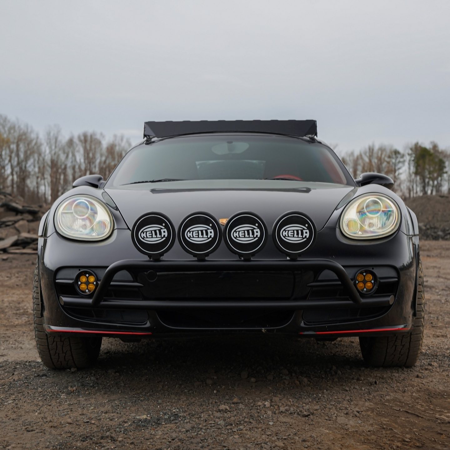 Hella round light bar on Porsche Cayman S