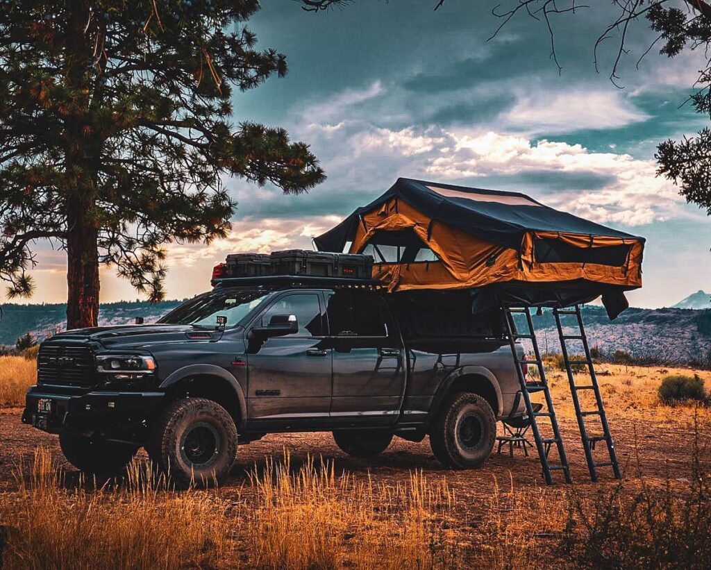 Ram 2500 Diesel with Ikamper skycamp 3.0 rooftop tent and Bush Co 270 Max awning