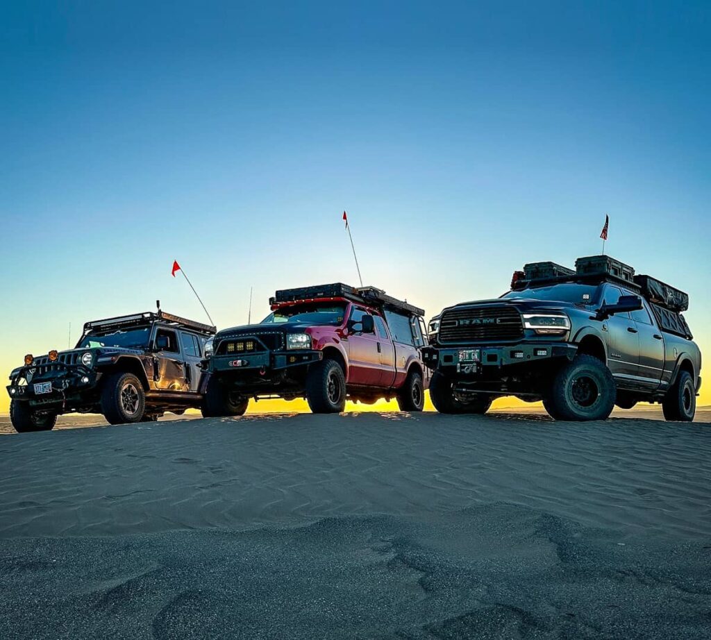 Overlanding with friends in North America in lifted trucks