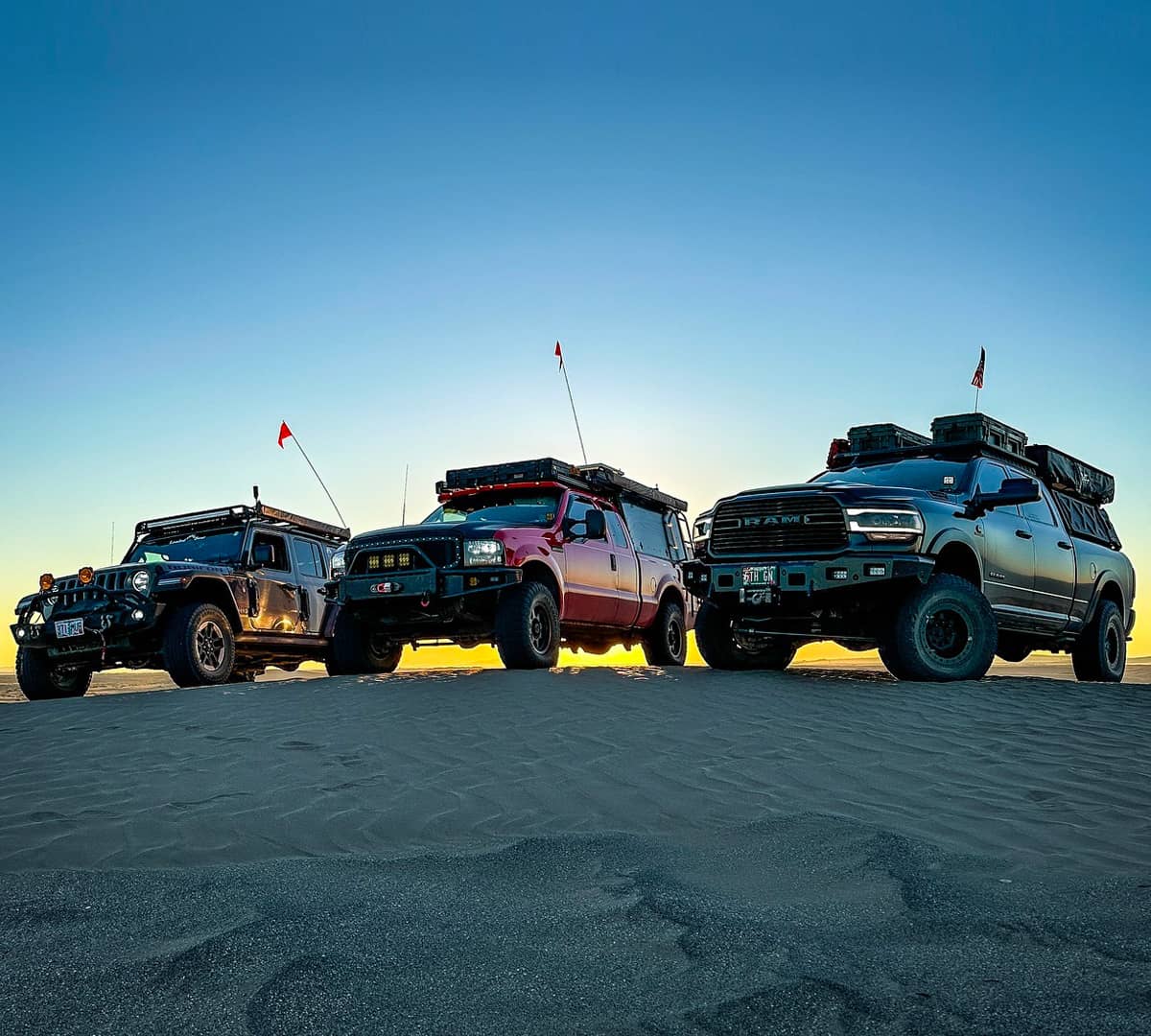 Overlanding with friends in North America in lifted trucks